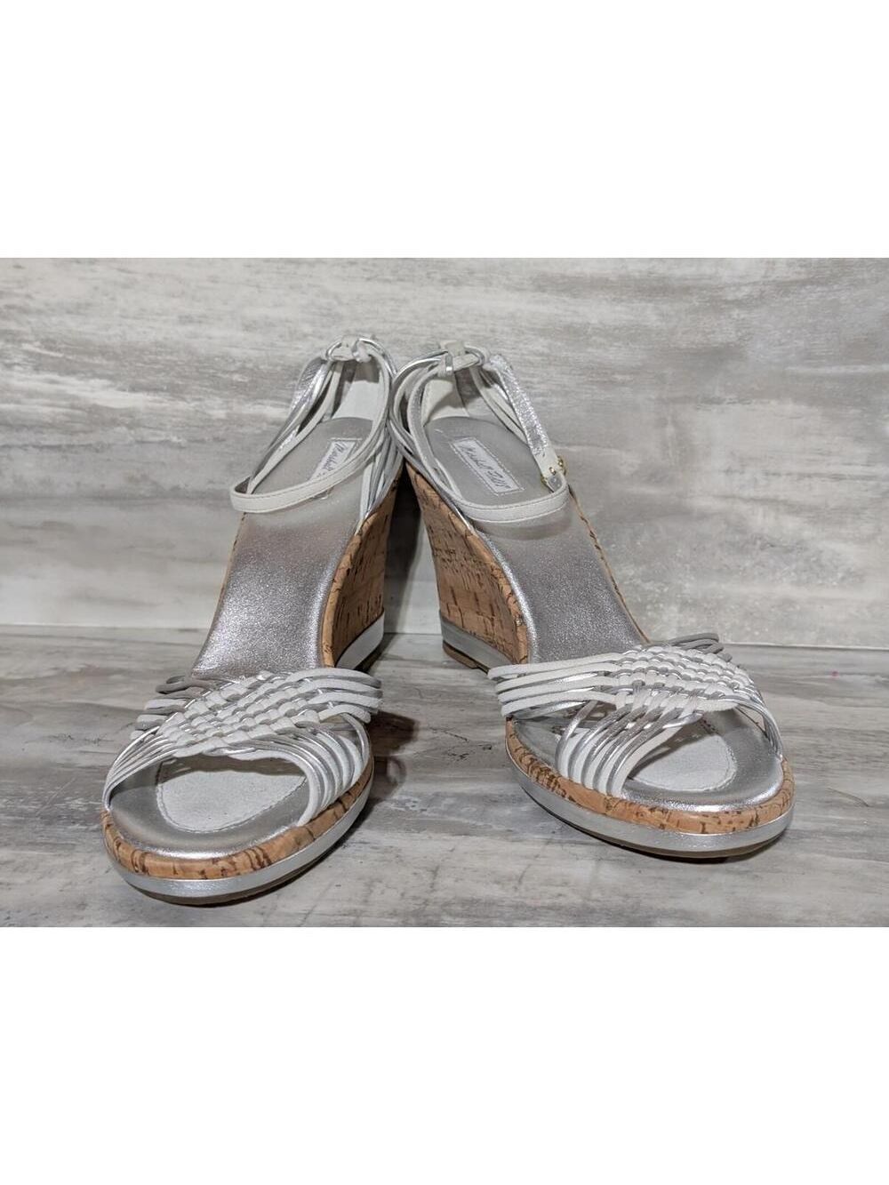 Marshall Fields  Silver Woven Strap Cork Wedge Sandals Sz 10M